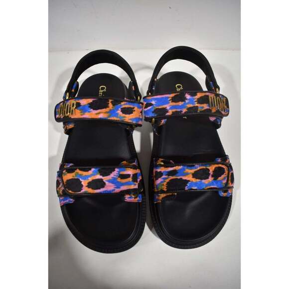 Christian Dior Act Dway Mizza Black Silk Gold Logo Strap Flat Dad Sandal 37 - Picture 7 of 12